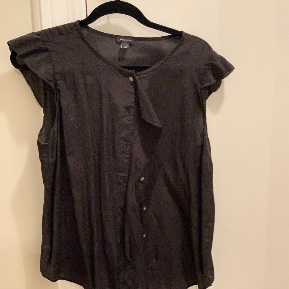 Black flutter sleeve button down blouse